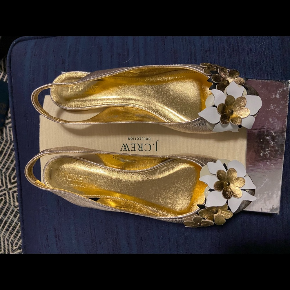 J. Crew Gold and White Floral Sandals
